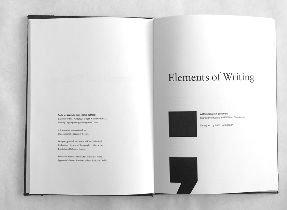 Book title page spread, with enlarged semicolon as design element