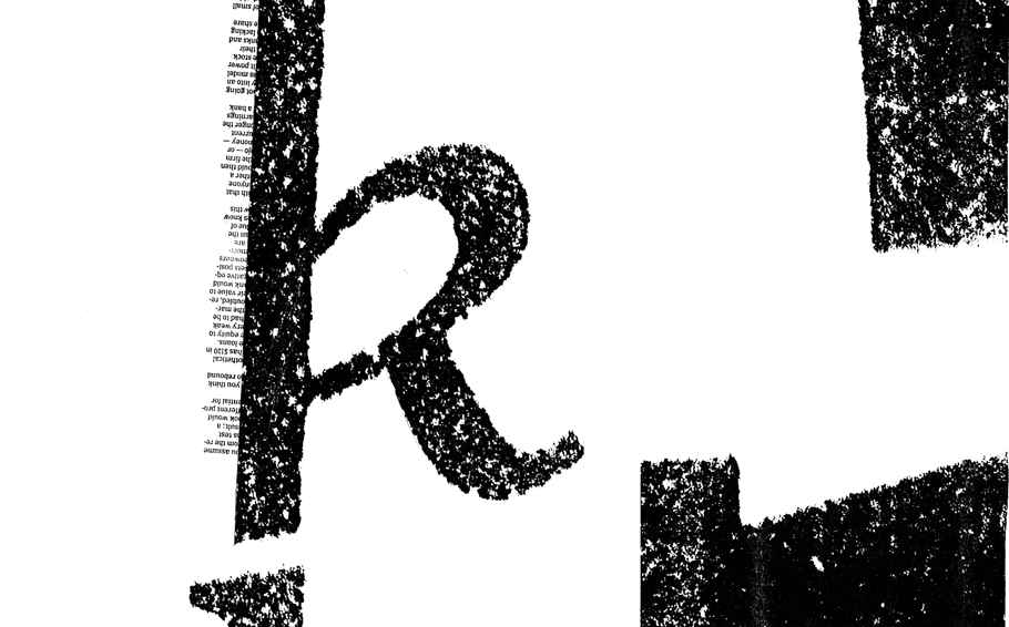 Photocopier collage of the letter k and short paragraphs from the New York Times