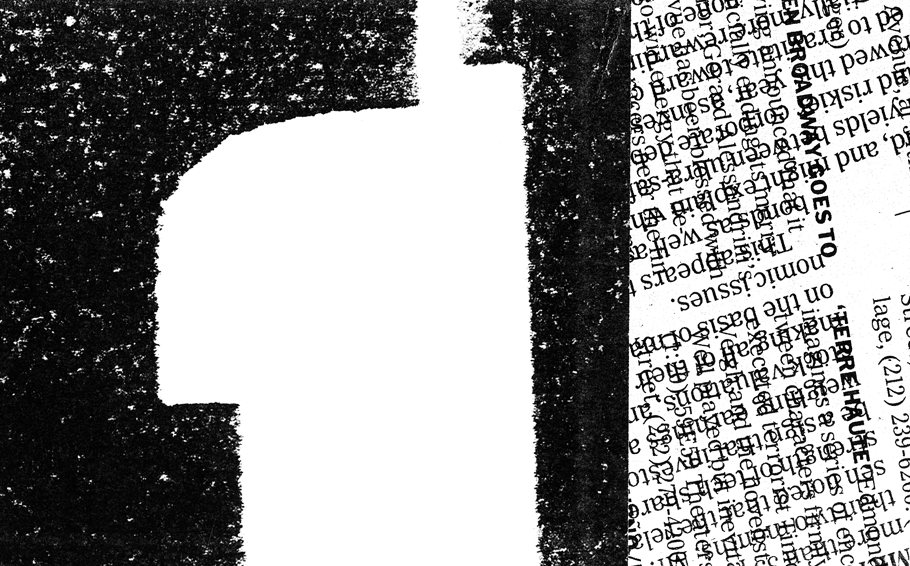 Photocopier collage of indistinct oversized letters, with a counterform created between them